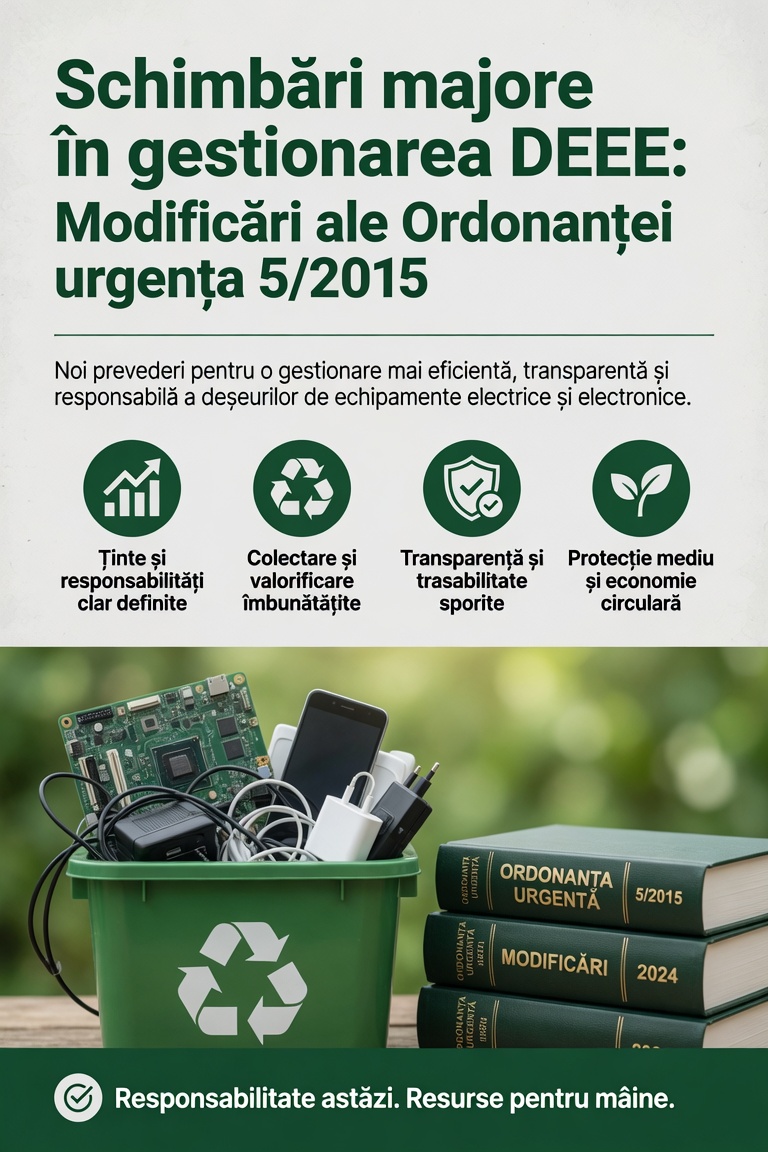 Schimbări majore în gestionarea DEEE: Modificări ale Ordonanței urgenta 5/2015 privind deșeurile de echipamente electrice și electronice
