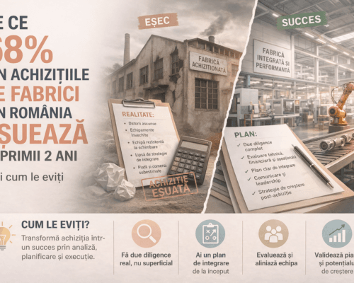 De ce 68% din achizițiile de fabrici din România eșuează în primii 2 ani — și cum le eviți